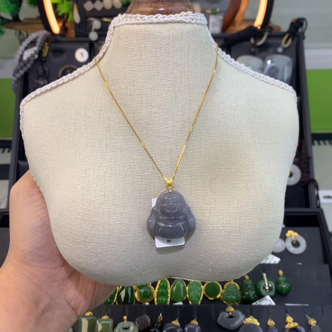 和田玉18K金镶嵌吊坠(赠链)