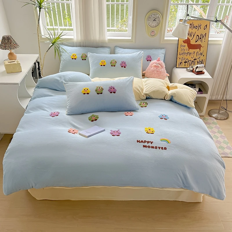 【惊喜福利】卡通牛奶绒床上四件套-小怪兽