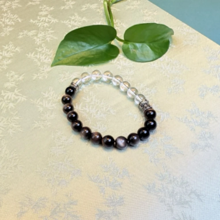 7【鑫元鑫】天然白水晶银曜石手串【多样性发一件】