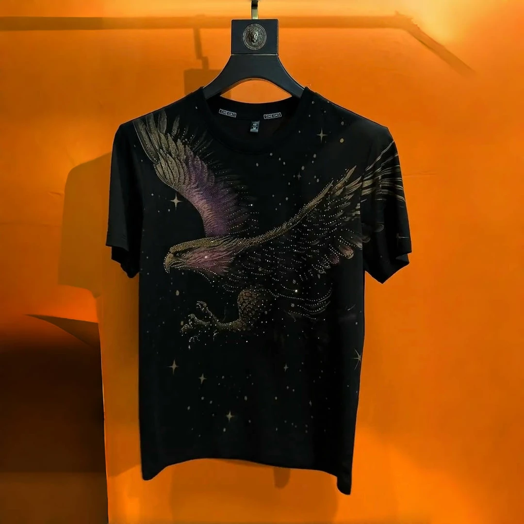2025年大老鹰短袖轻奢男士高品质夏季半袖印花修身个性高奢春夏
