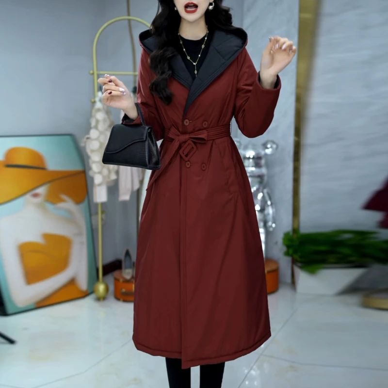 时尚两面穿棉服女中长轻薄棉衣冬季2025新款高端妈妈修身显瘦棉袄