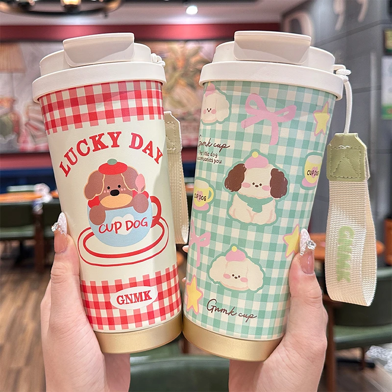 陶瓷内胆保温杯学生水杯女生高颜值吸管水杯办公室咖啡杯便携杯子