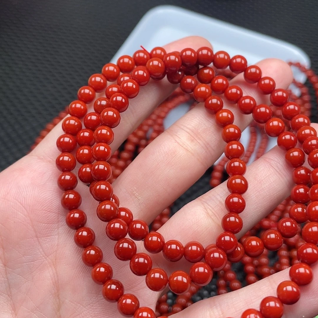 南红玛瑙6mm柿子红圆珠108长链未镶嵌
