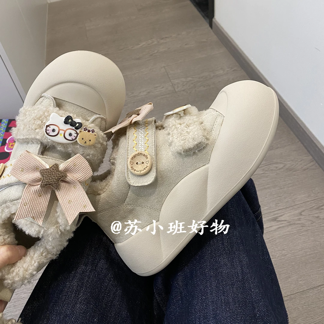 苏小班好物小众原创魔术贴加绒高帮帆布鞋女2025新款冬季保暖棉鞋