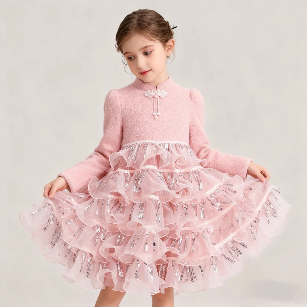 POLOUSASP女童2025秋冬花瓣连衣裙蓬蓬裙童一密度联名款A683