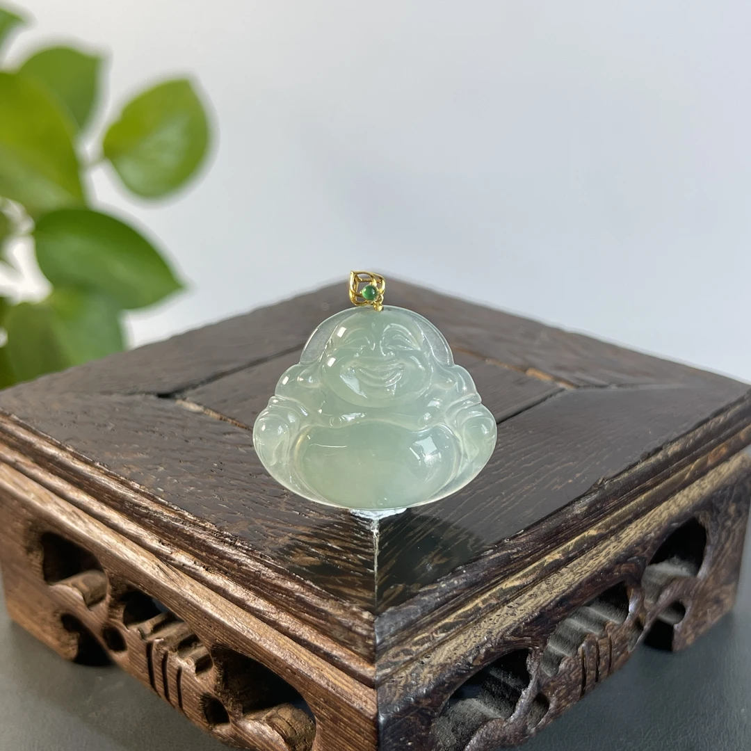 JXB31-262 天然缅甸A货翡翠 18K扣头佛公