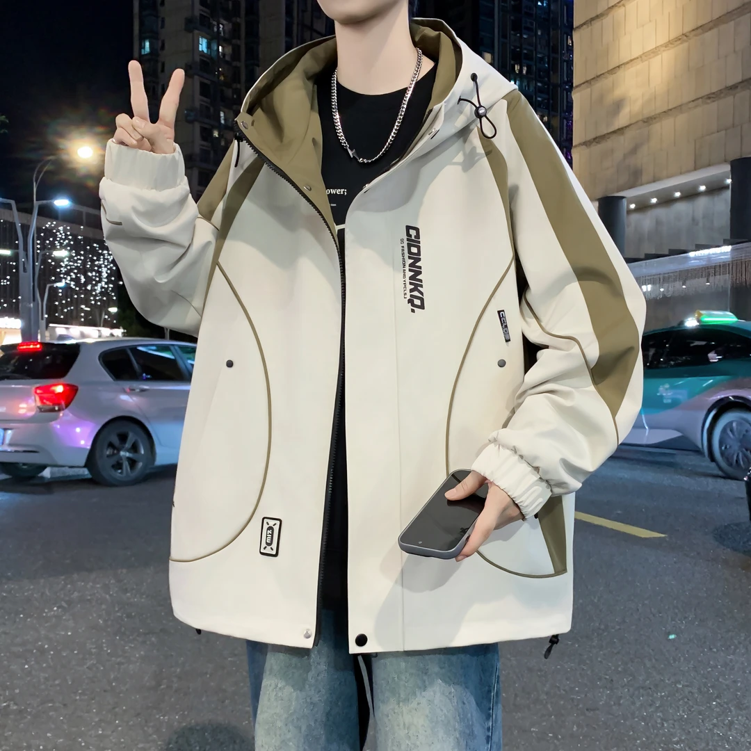 青少年连帽男士夹克2025秋季新款港风潮流时尚百搭学生冲锋衣外套