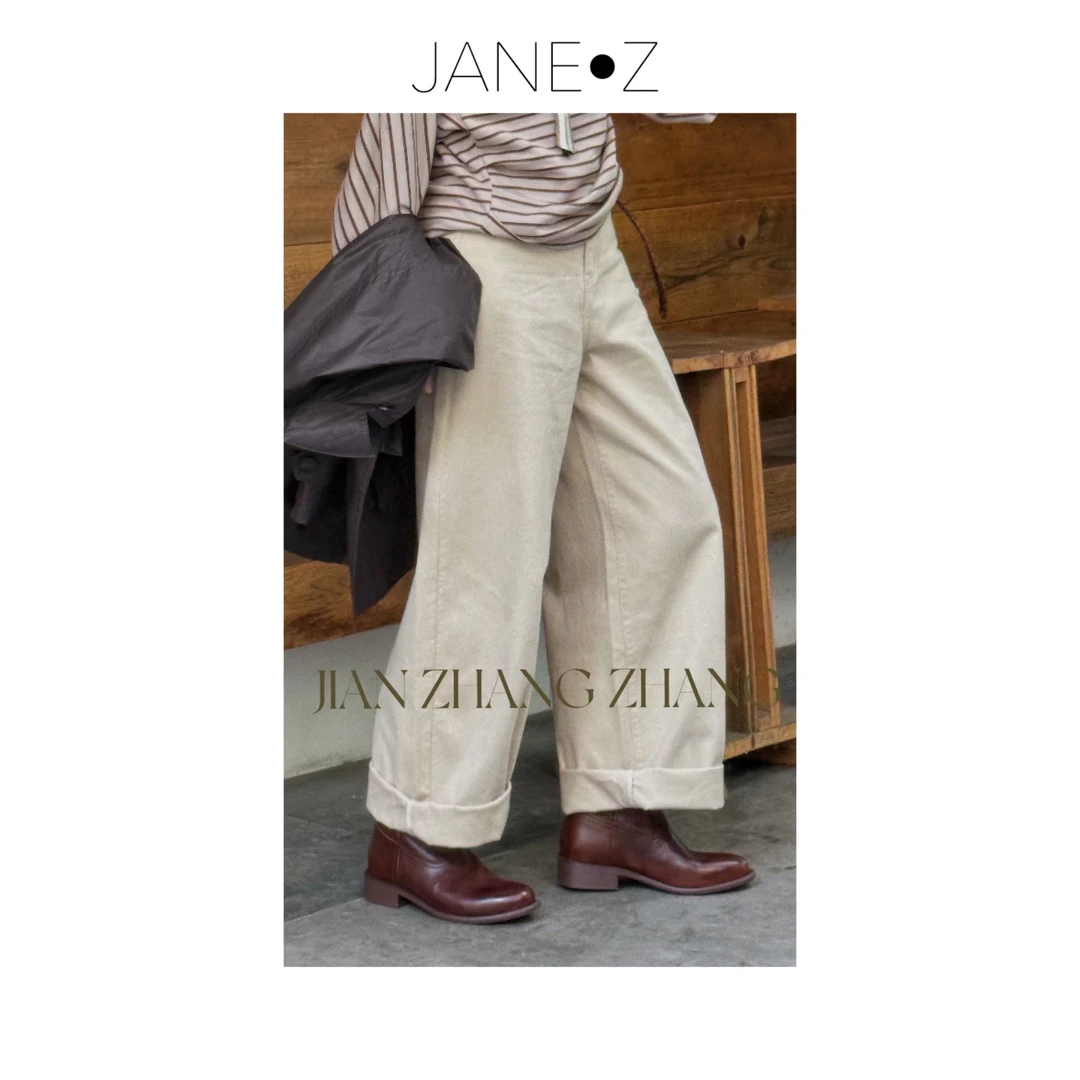 【雾中麦】韩系阔腿宽松茧型休闲弯刀垂感牛仔裤JZ550
