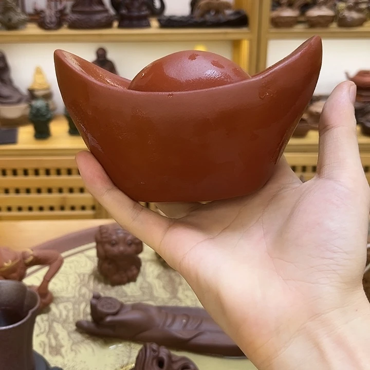 ༤***静茶宠紫砂紫砂原元宝茶宠摆件