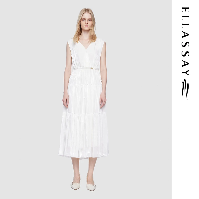 ELLASSAY歌力思2025夏季新款时尚V领气质系连衣裙女EWD362Y13200