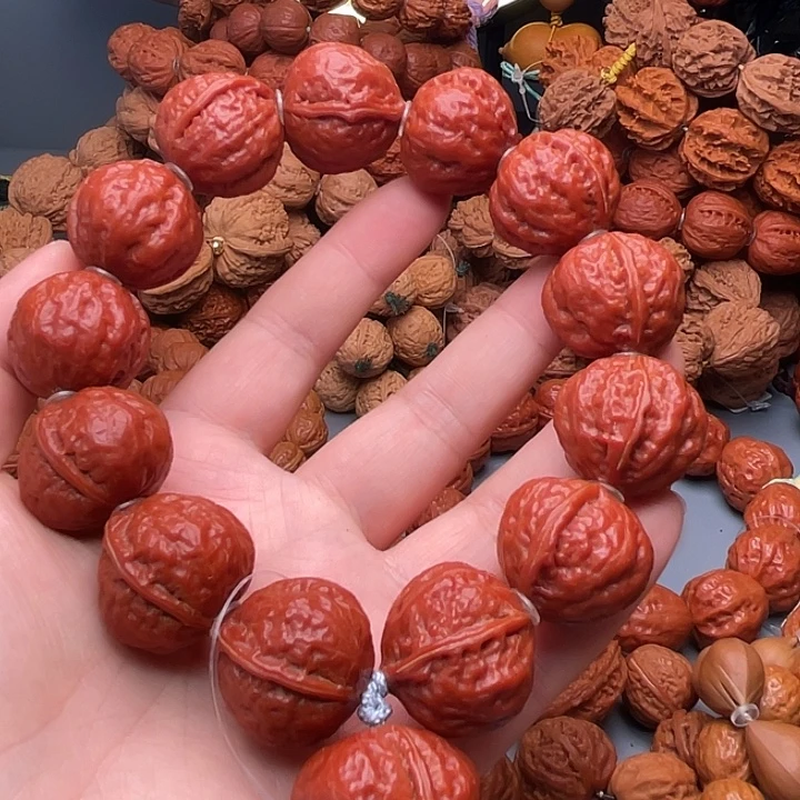 满***陈文玩核桃手串红皮佛肚