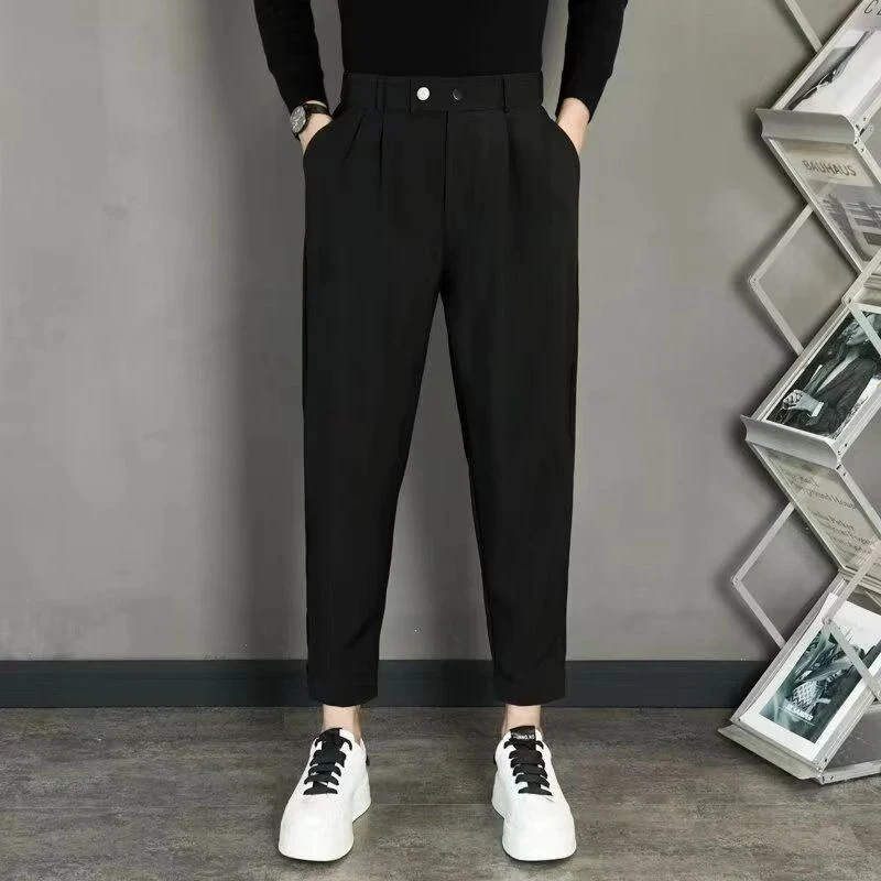 春秋款宽松男士直筒百搭韩版西裤潮流纯色小脚垂感西装休闲裤