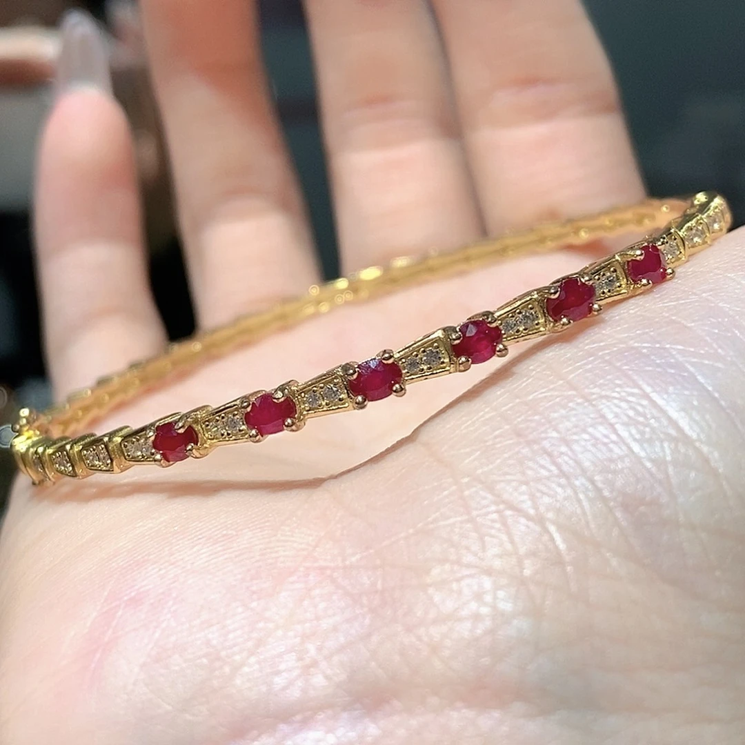 银S925镶嵌手镯红宝石捡漏款