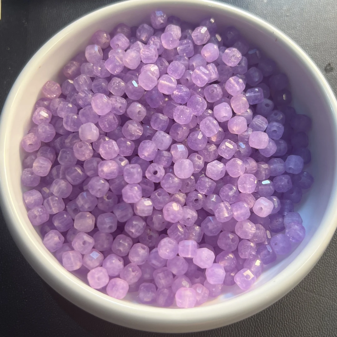 天然珠宝玉石 薰衣草紫水晶方糖Y2442 4mm 50颗 （赠弹力线）