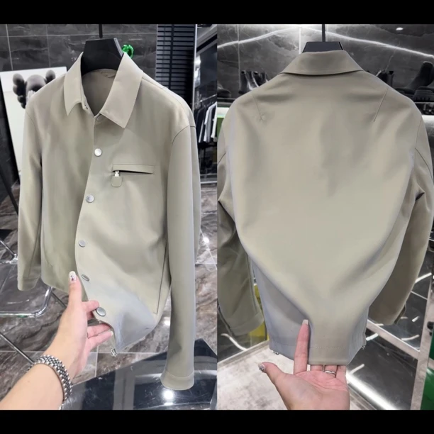 秋季轻奢系列男士休闲拼皮翻领夹克877207