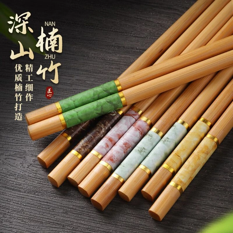 天然楠竹水晶点头五色分餐筷子