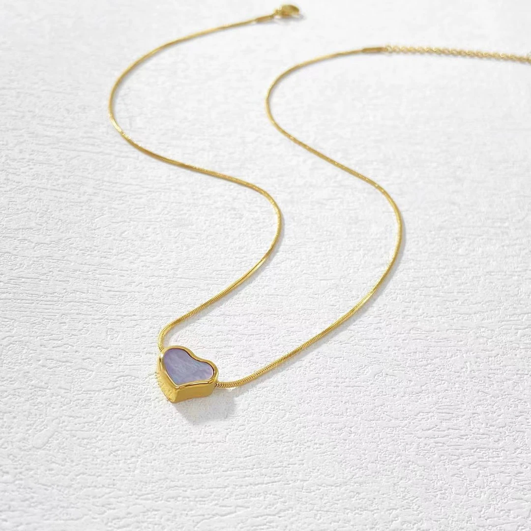 钛钢项链 木木（RZ6319） 48厘米 紫贝桃心蛇骨项链