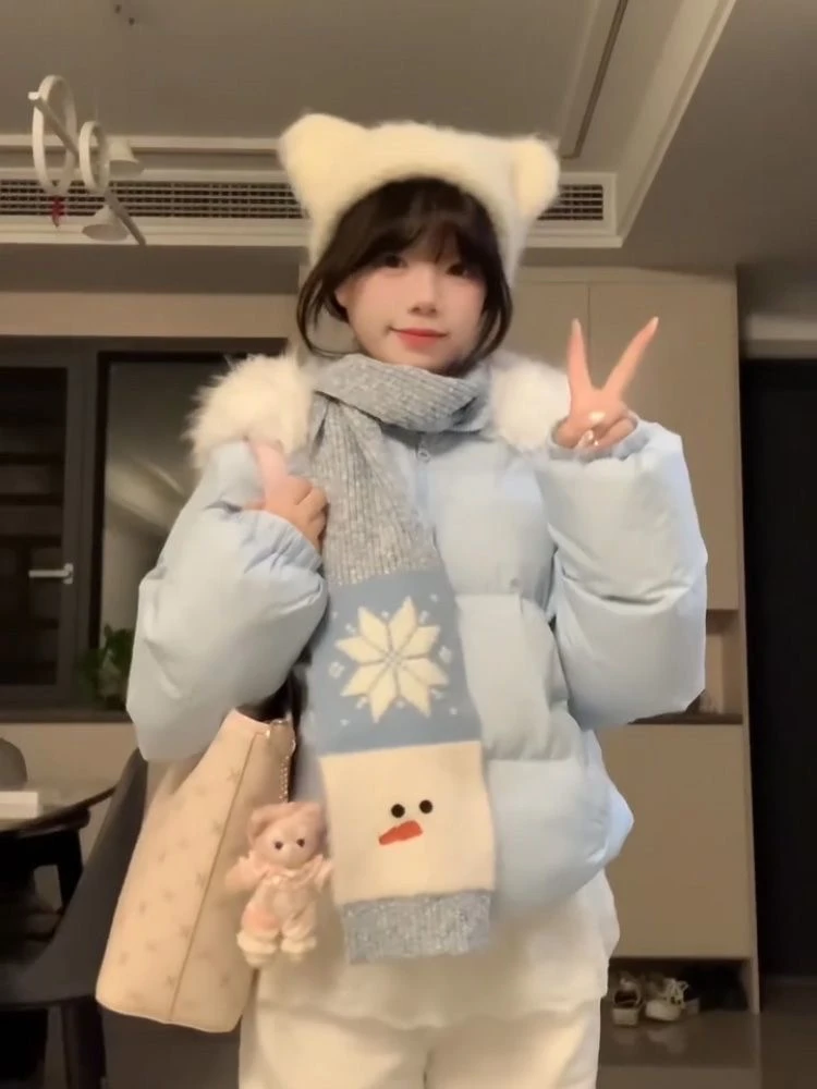 奶fufuu棉衣外套新款连帽冬季宽松小个子加厚学生保暖棉服毛领