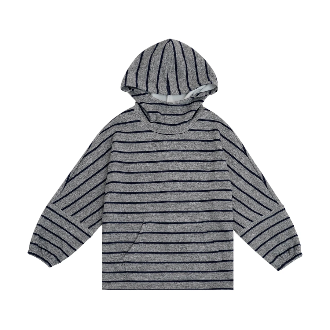 GGAHOLIDAY秋冬时尚休闲宽松百搭条纹长袖连帽加绒卫衣-161103