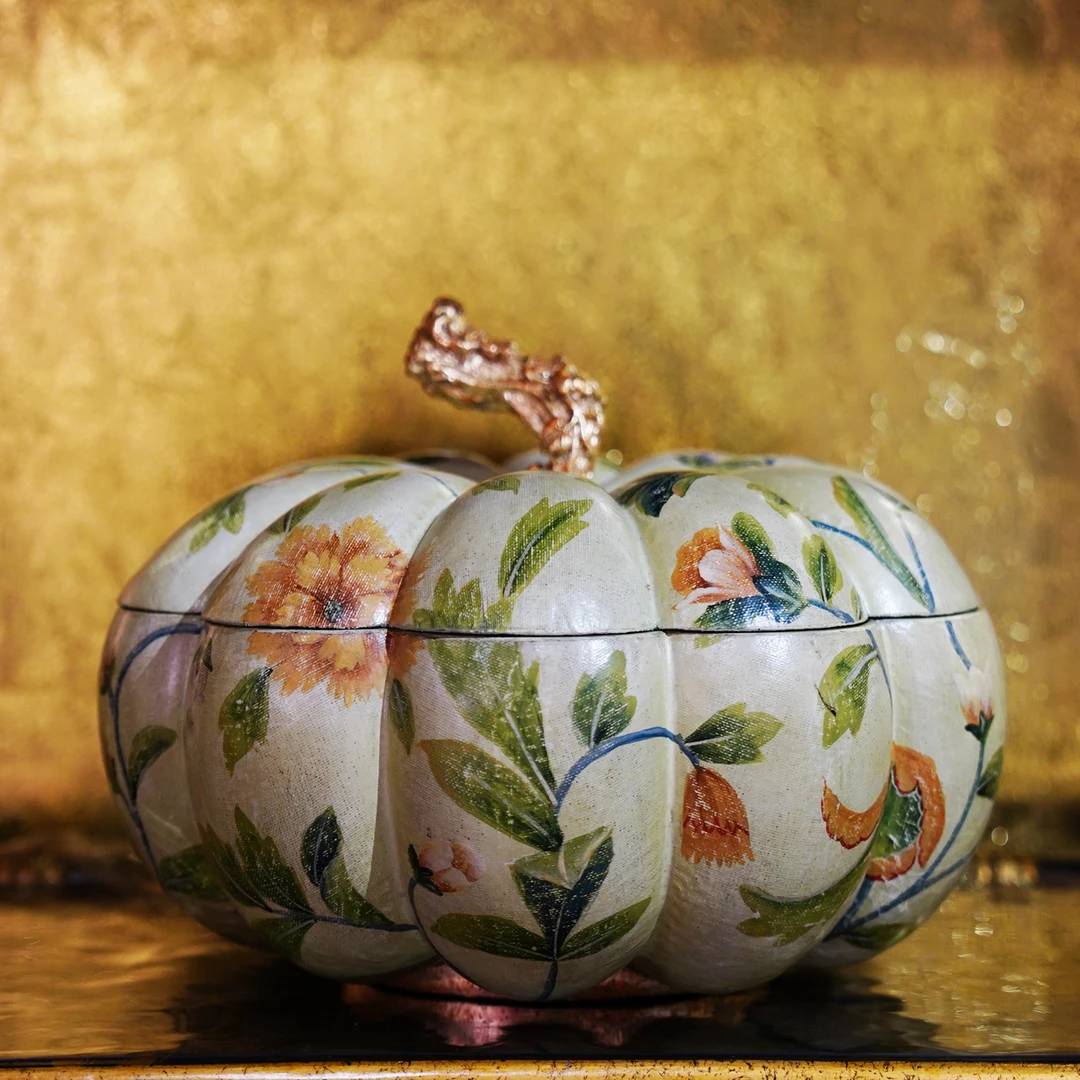 【本尼家】YS71南瓜型手绘花卉图案装饰盒创意个性桌面摆件