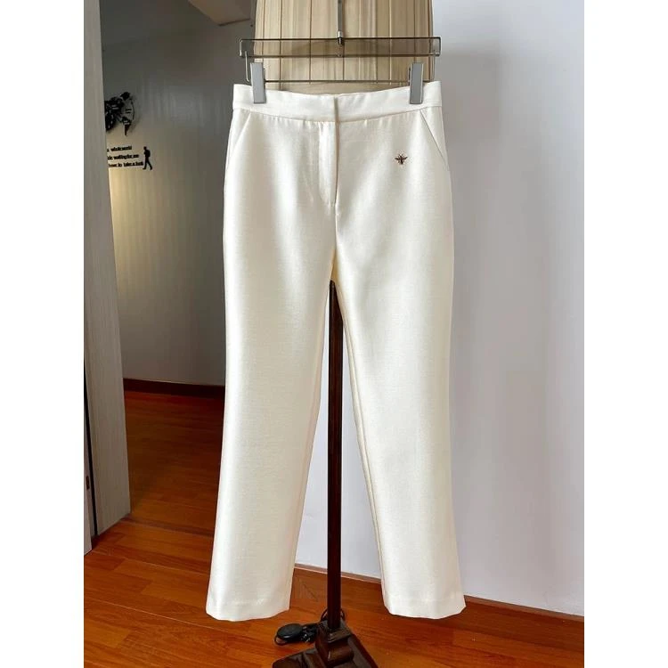 【安姬迩·自制】YM-0041通勤小蜜蜂刺绣丝毛西装裤小脚九分裤女职业