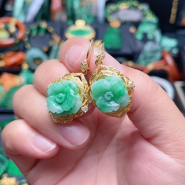 翡翠银S925镶嵌耳饰