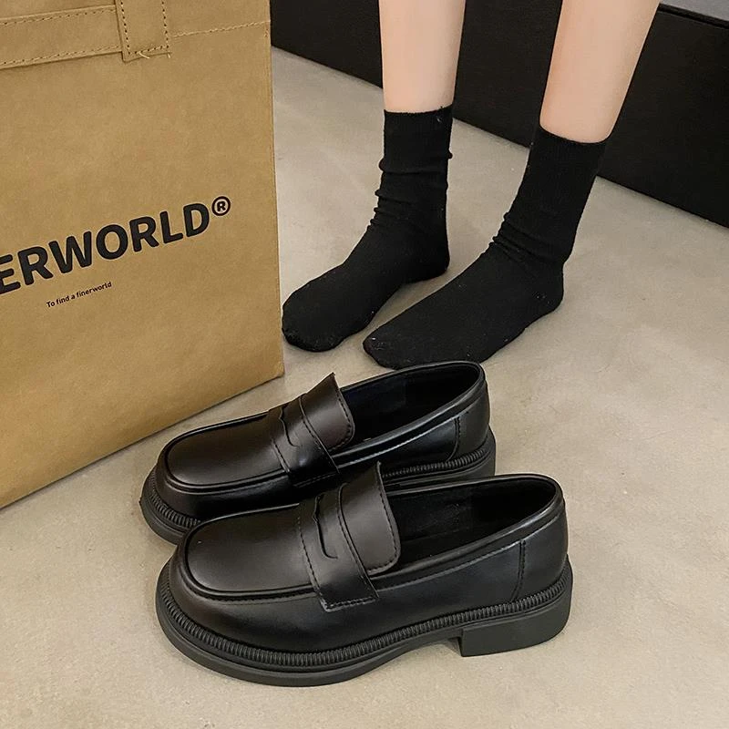 【JTG&SHOES 官方正品】女鞋流行加宽加肥百搭黑色jk厚底乐福鞋