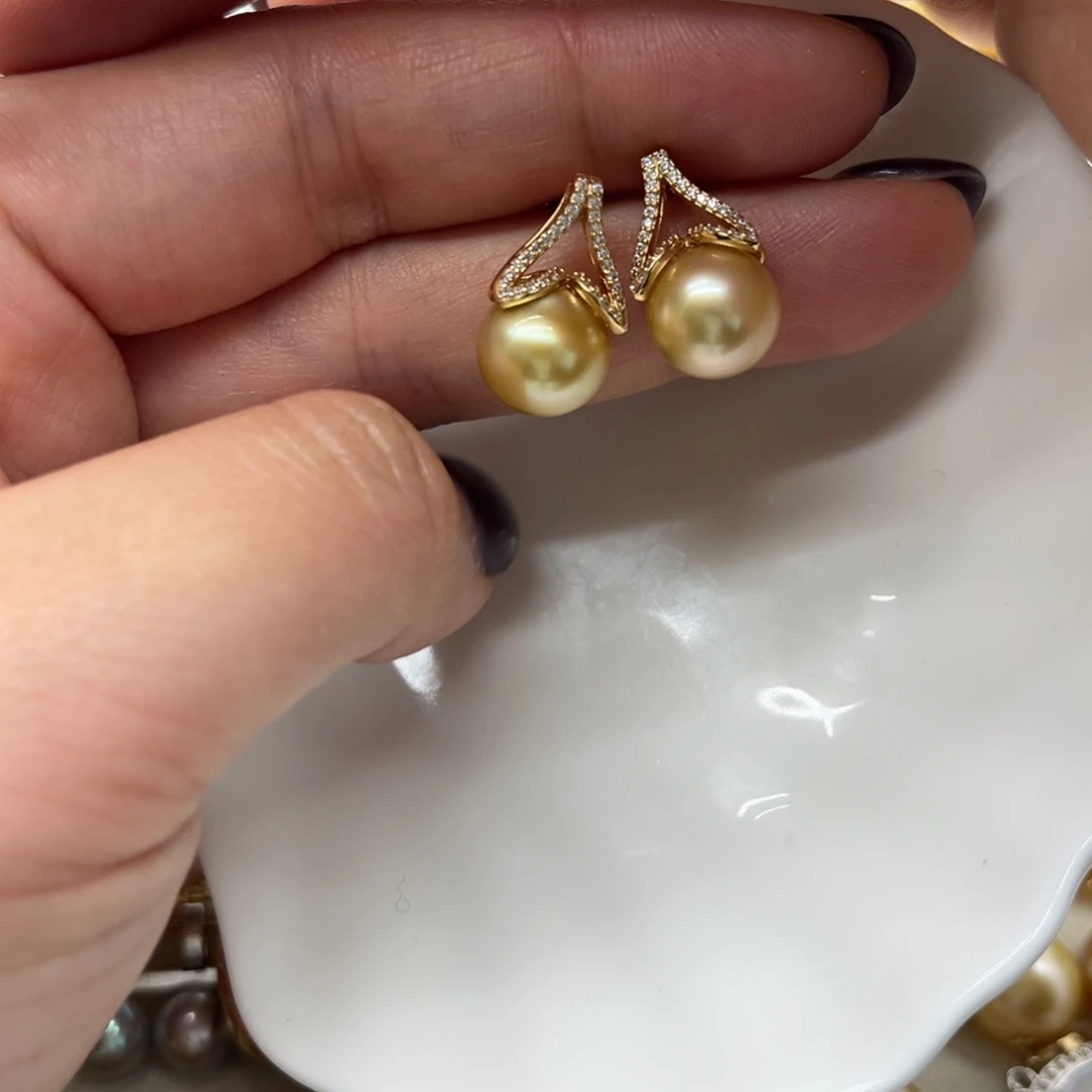 海水珍珠耳饰银S925镶嵌