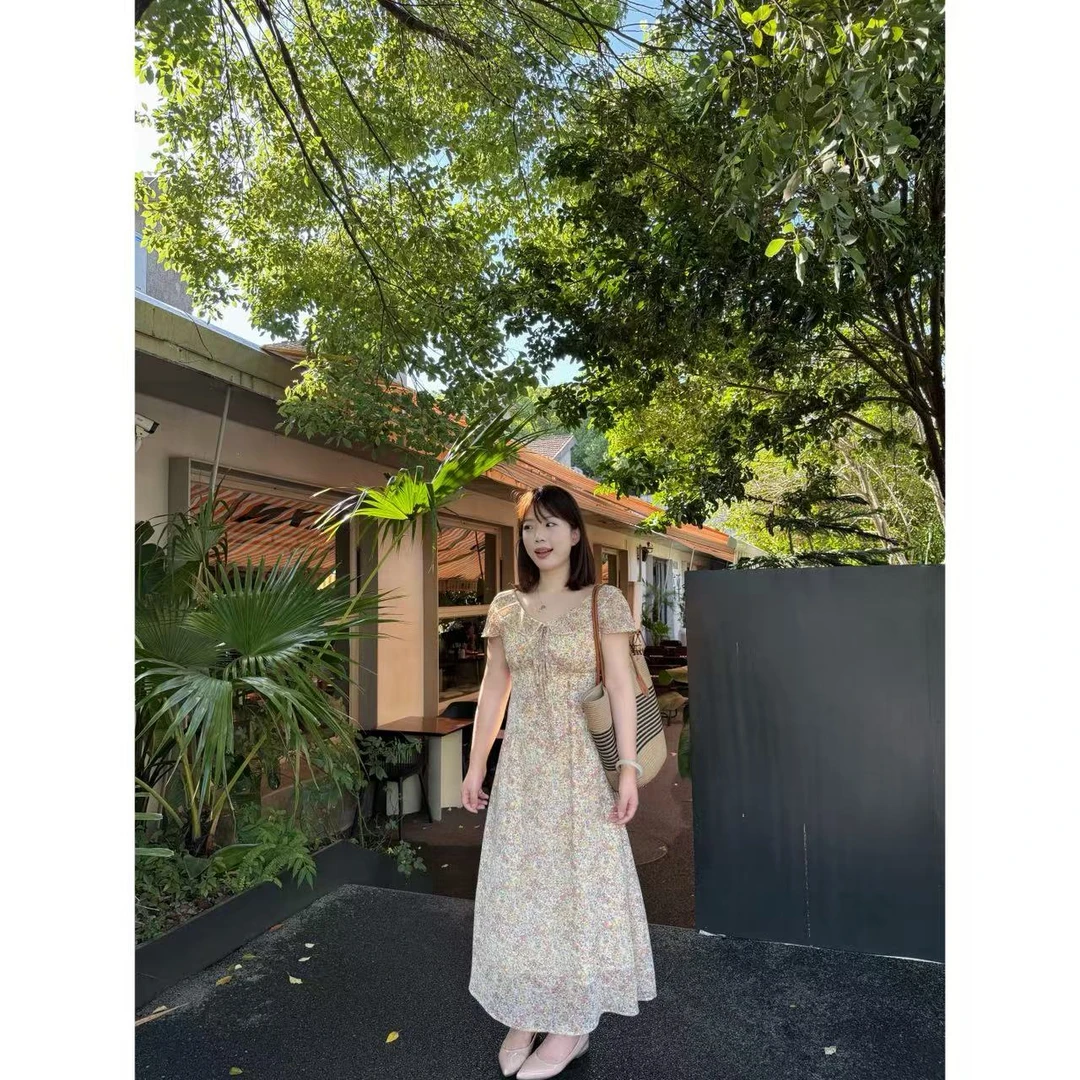 BOLUOBAO 少女浪漫 清新淡雅甜美碎花连衣长裙