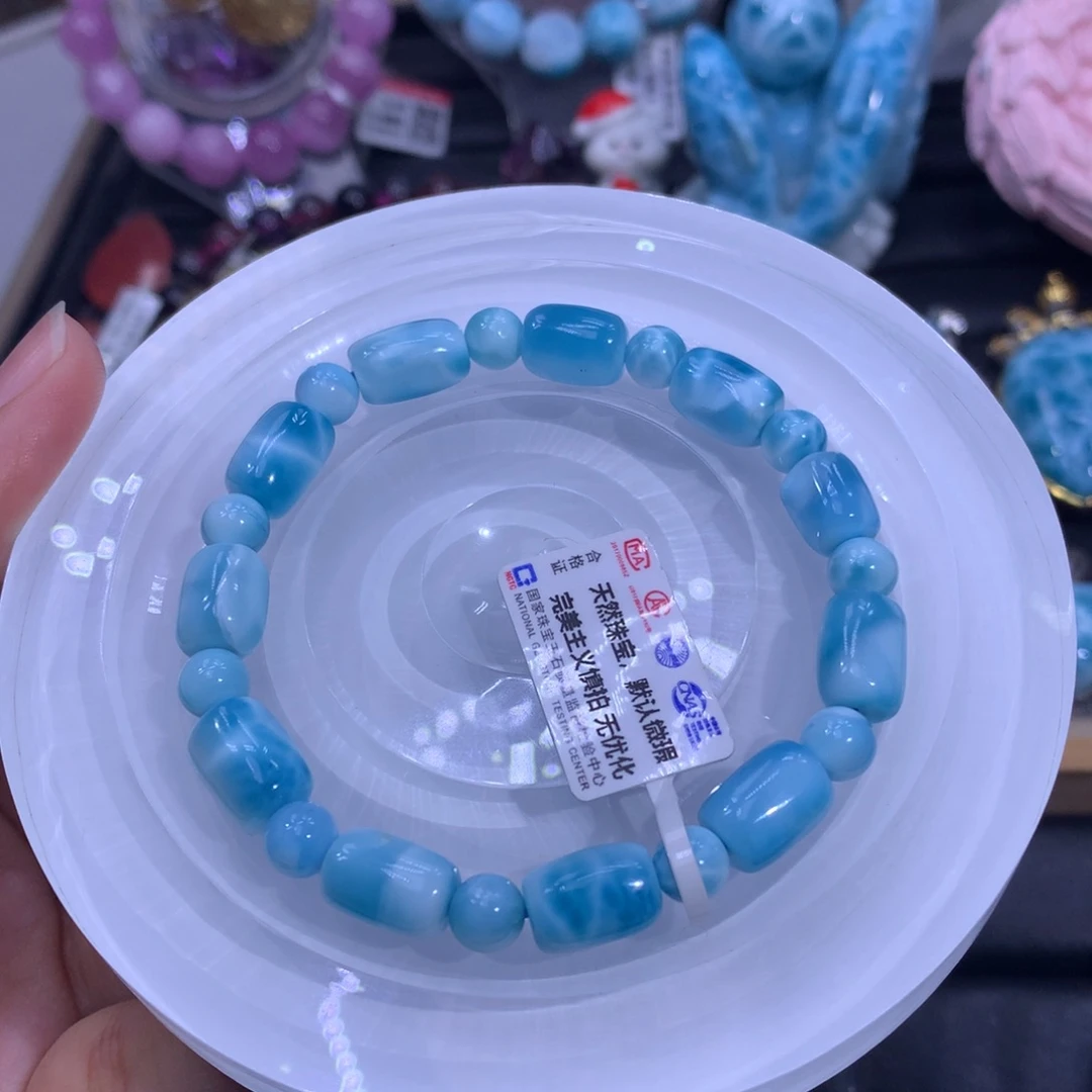 针钠钙石（海纹石）未镶嵌手链桶珠手串色差略异