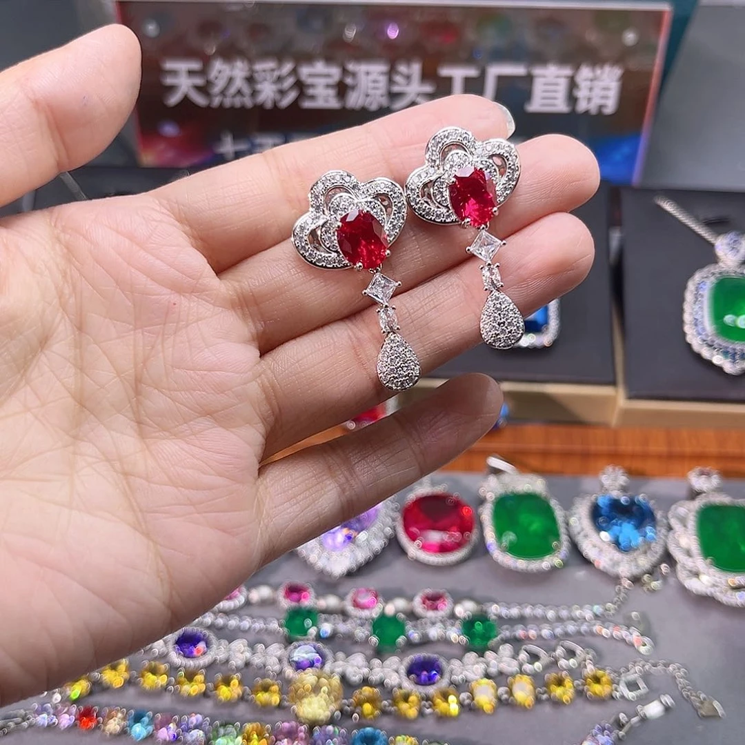 银S925镶嵌耳饰红宝石t z 77