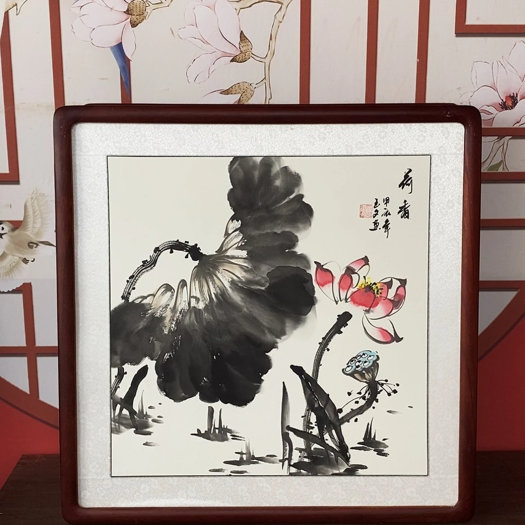 国画手绘作品带框尺寸62✖️62厘米包邮