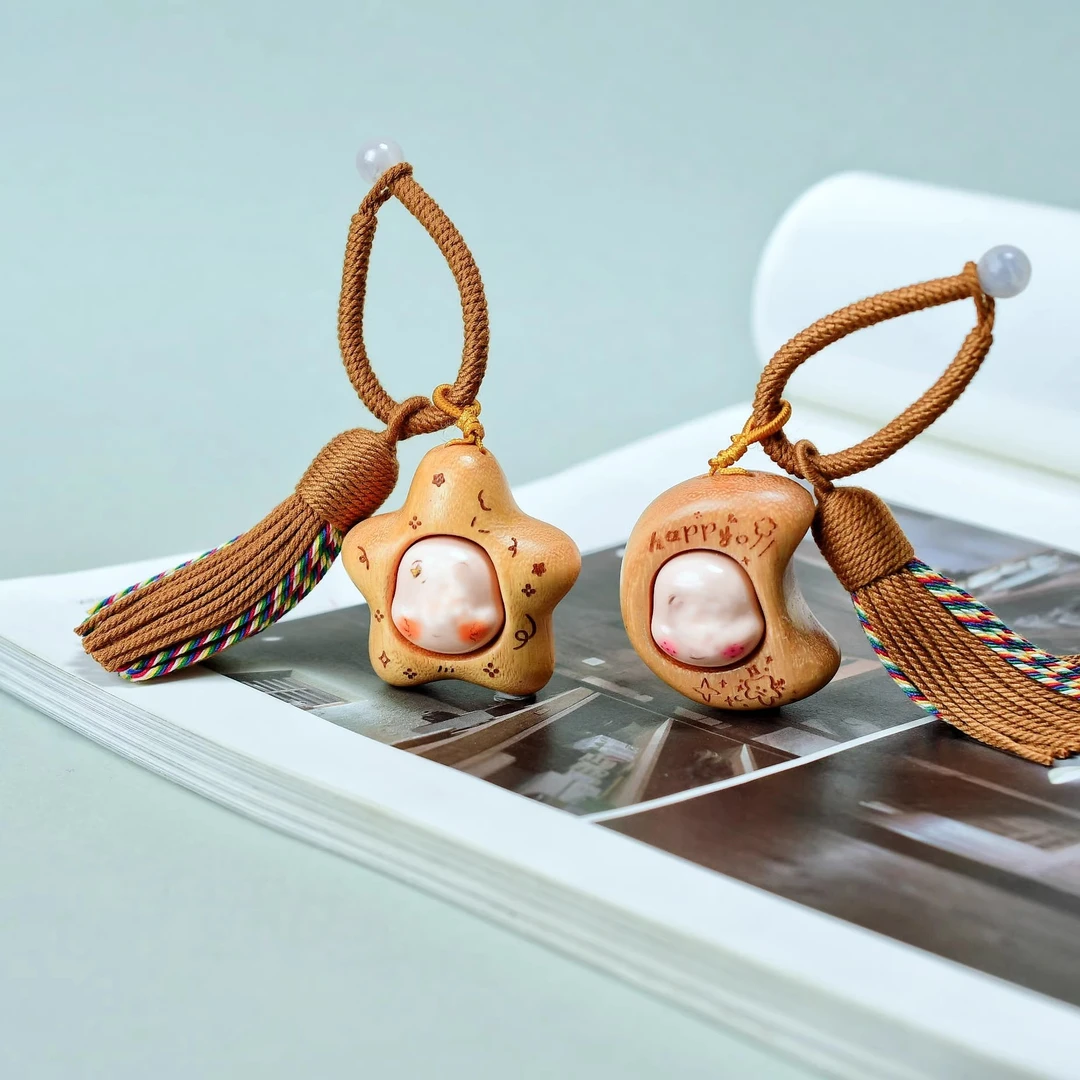 星星月亮实木钥匙扣包包挂件