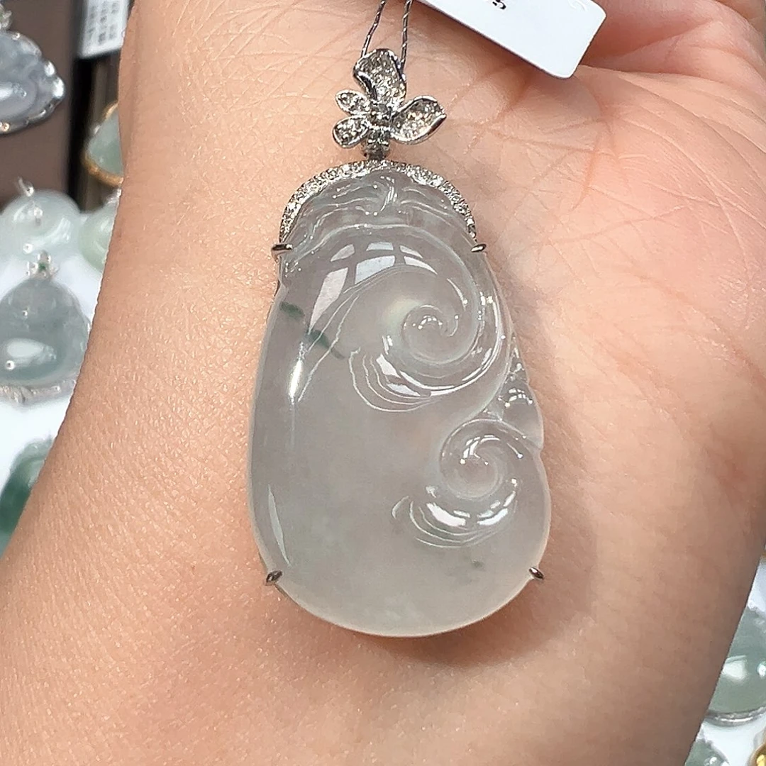 翡翠18K金镶嵌吊坠(不含链)1195