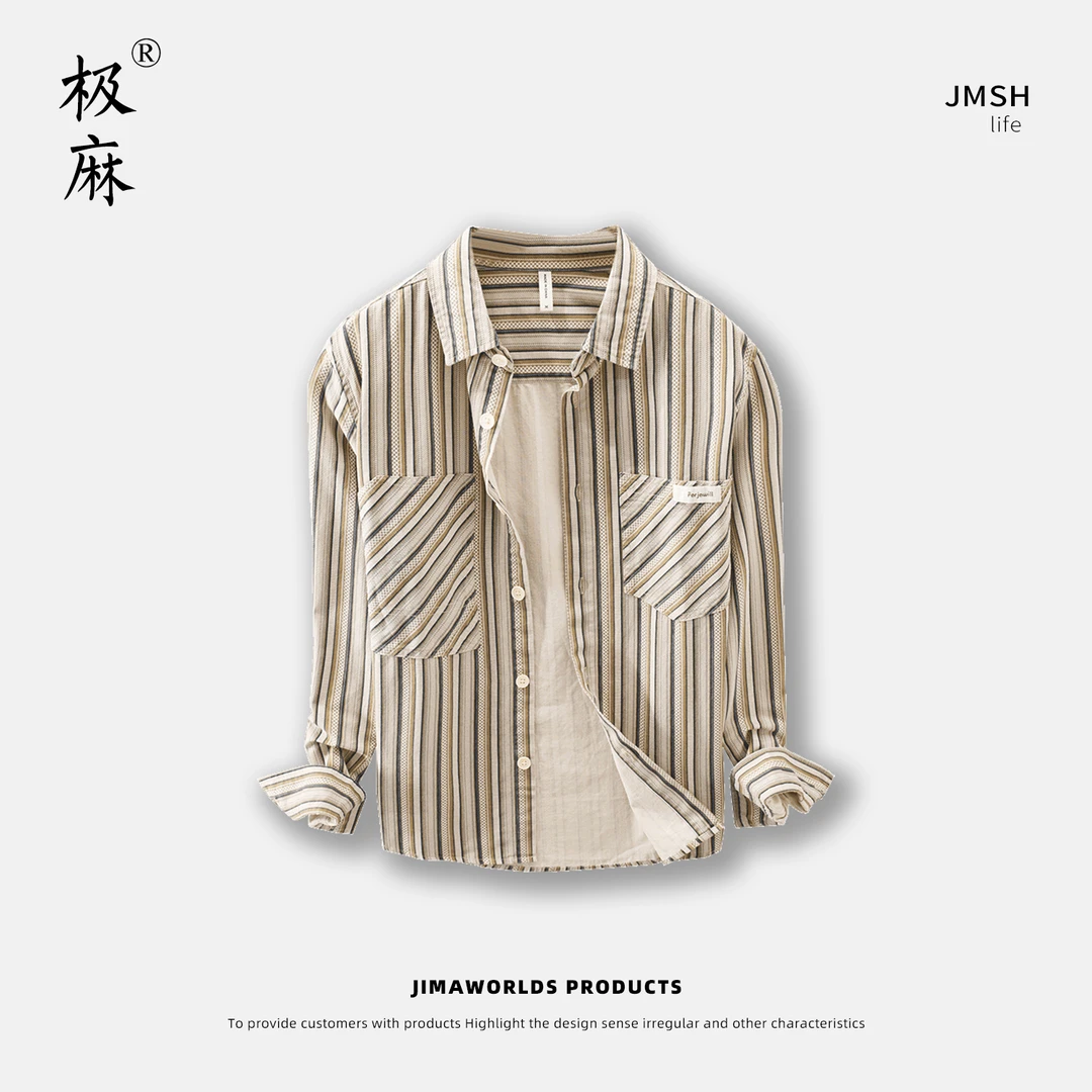 春秋男士长袖日系衬衫男装时尚外套设计感秋季复古翻领