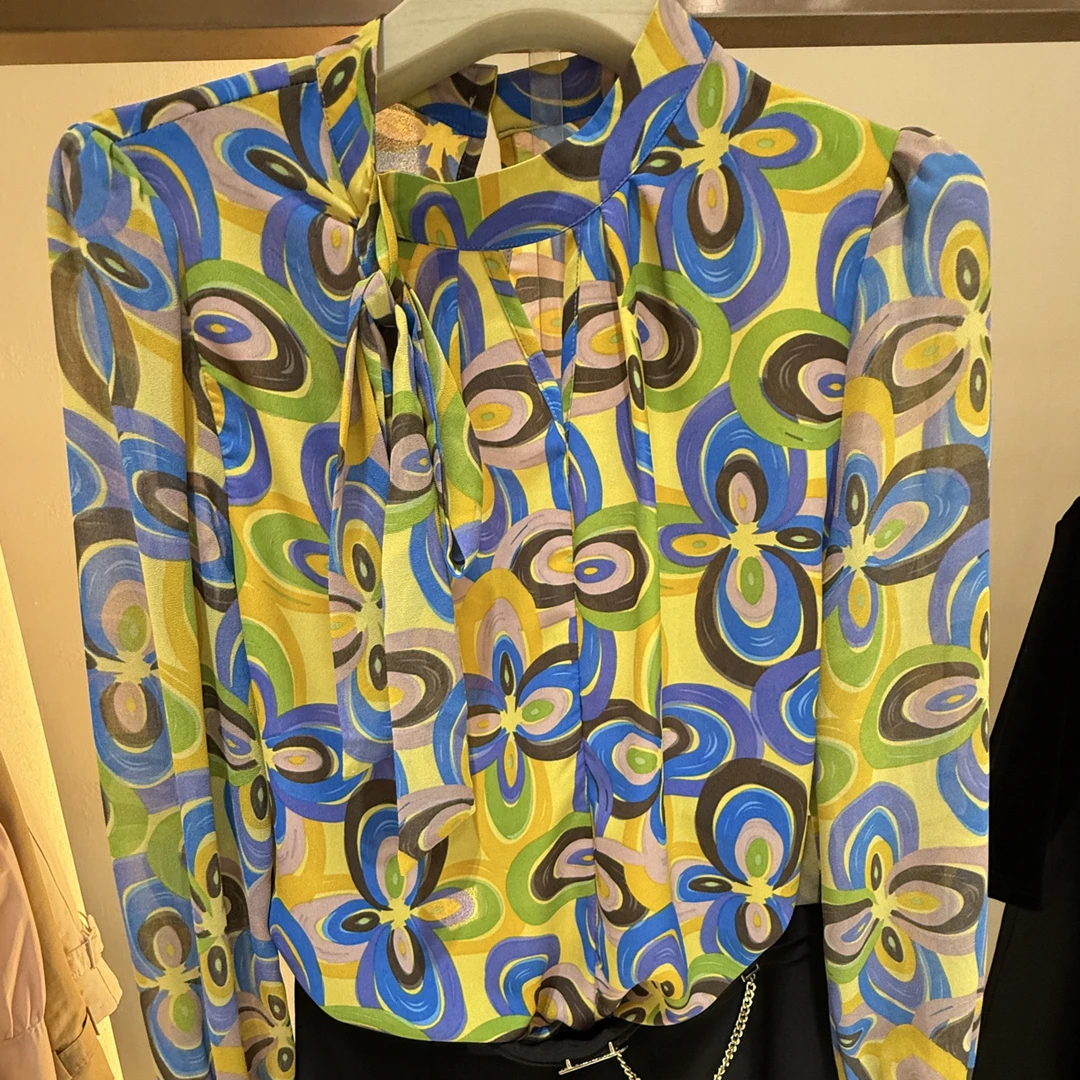 洋气碎花提花长袖衬衫气质百搭通勤显瘦时尚上衣