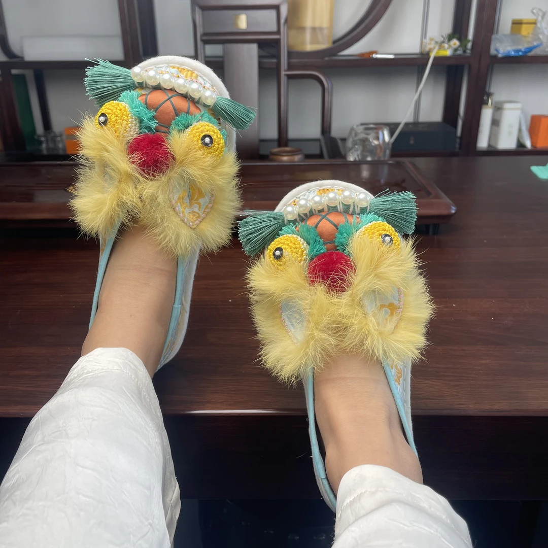 纳禧纯手工千层底虎头女布鞋鞋成人舒适透气国风休闲百搭平底鹅黄