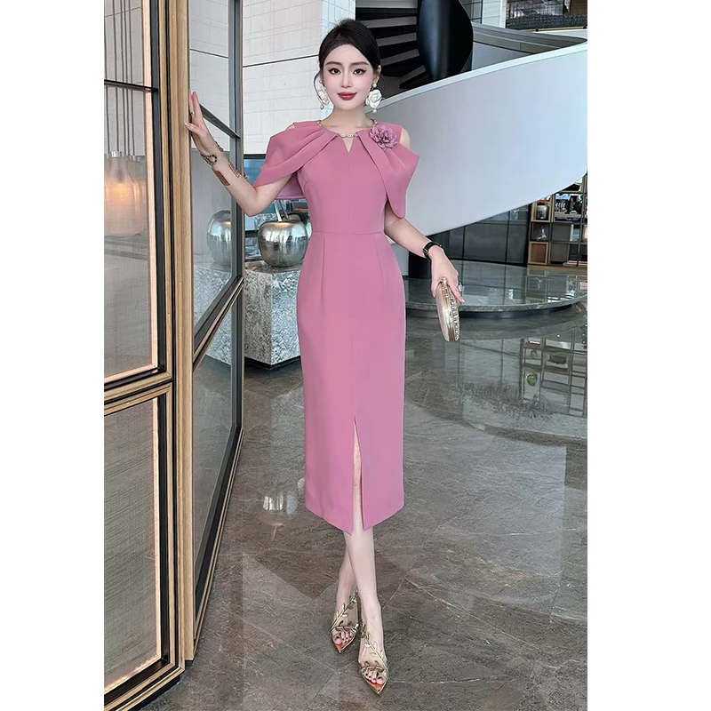 法式名媛修身显瘦时尚包臀薄款连衣裙小个子连衣裙轻礼服中长裙
