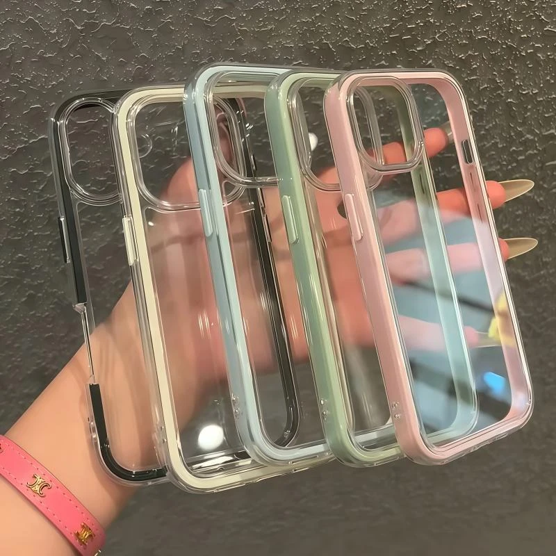 高颜值透色适用iPhone16/15/14/13/12promax手机壳华为荣耀撞色壳