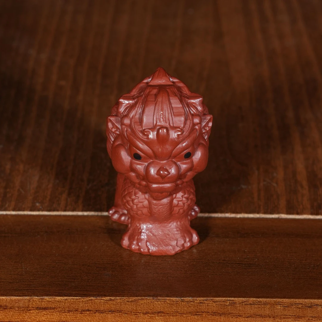 宜兴原矿朱泥大红袍雕塑麒麟瑞兽紫砂手工茶宠茶玩茶道摆件