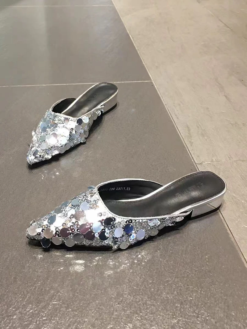 107-60 新款法式时尚气质粗跟尖头半包凉拖鞋