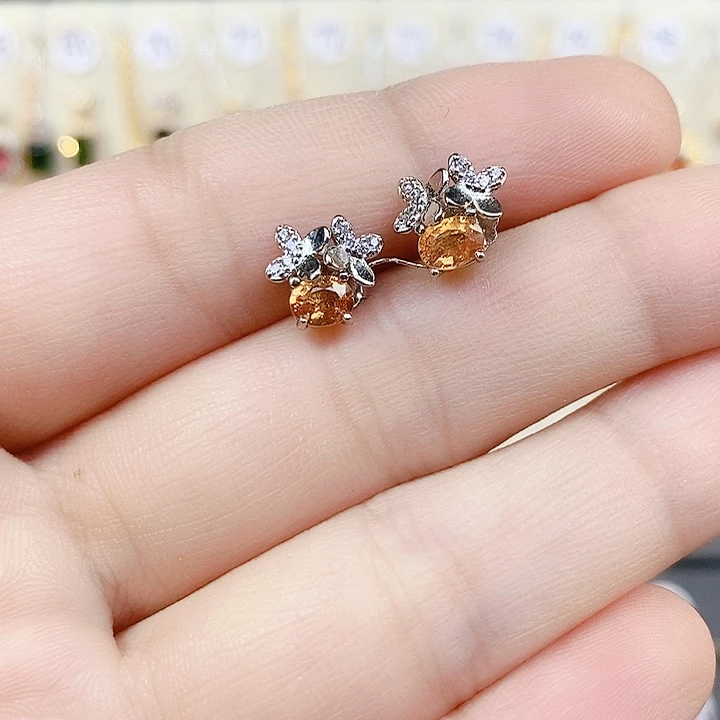 银S925镶嵌耳饰石榴石（芬达石）