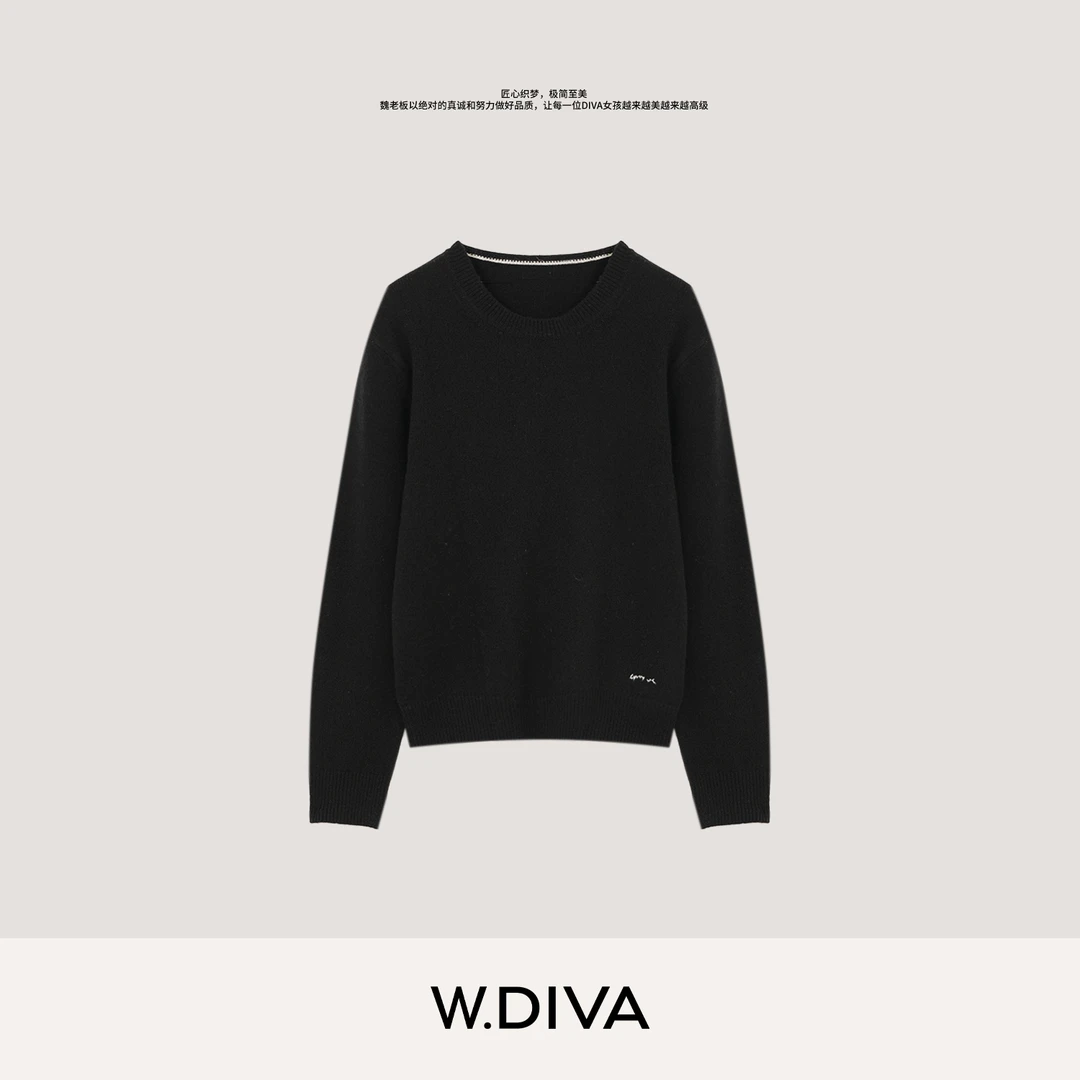 W.Diva【昼夜】秋冬百搭软糯舒适羊毛羊绒圆领套头毛衫女54Z063056
