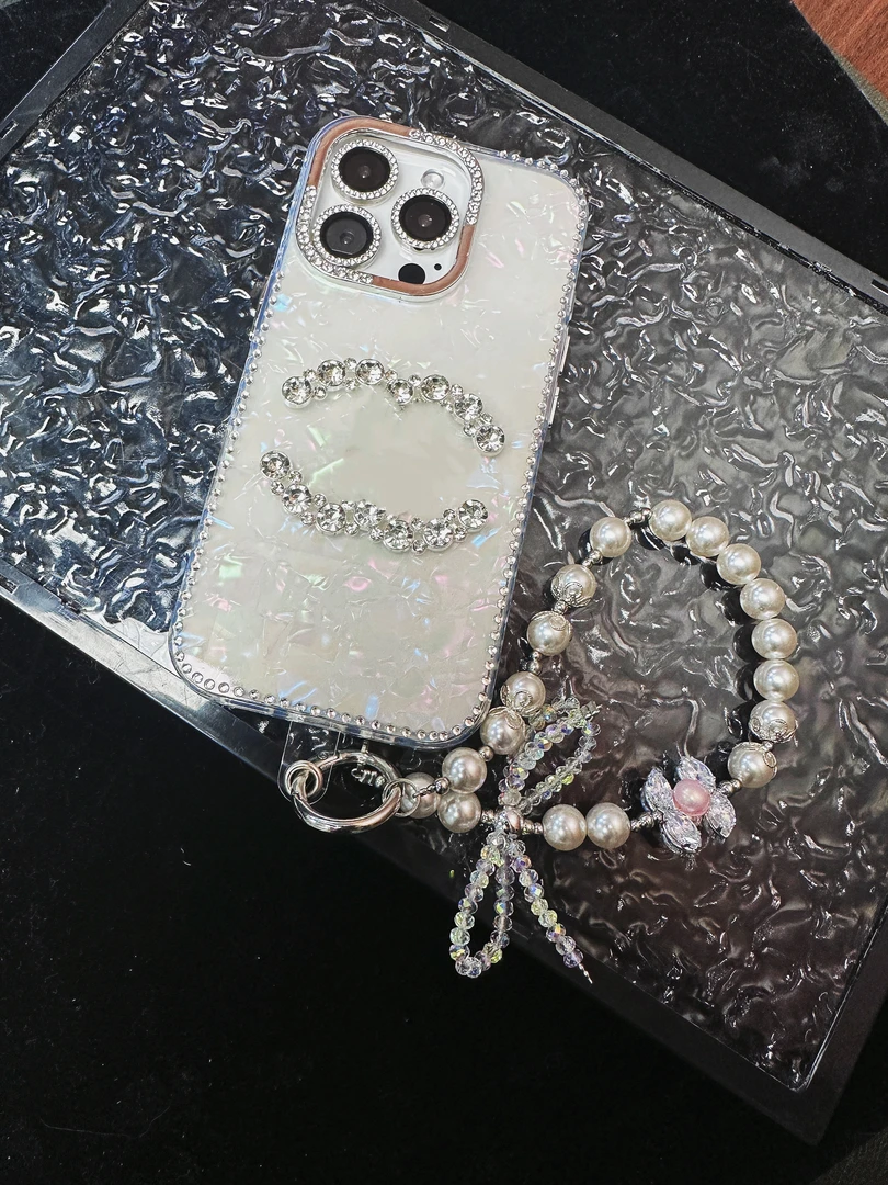 贝母纹闪钻边框小香适用苹果16promax/15/14/13全包防摔手机壳