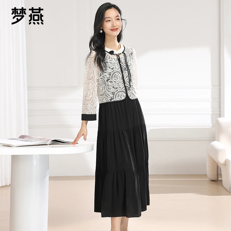 梦燕春秋女时尚套装法式通勤长款连衣裙新中式休闲长裙AB03B4011
