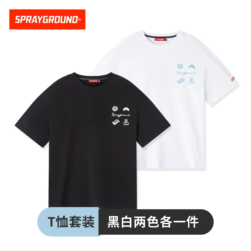 SPRAYGROUND鲨鱼嘴短袖T恤黑白两件套美式纯色百搭GC WE120227