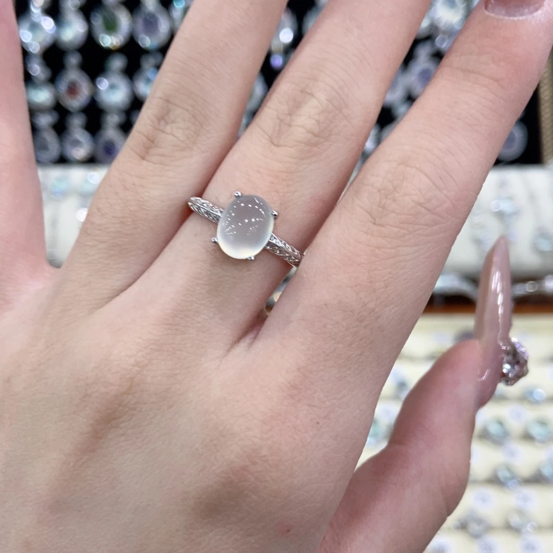 蛇纹石玉银S925镶嵌戒指