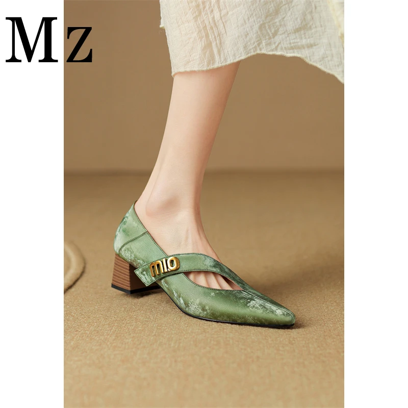 Mr.Zheng/淘小正/4.5cm/国风新中式/尖头粗跟春夏新款单鞋女鞋