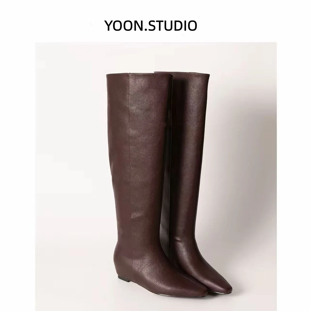 【YOON尹儿】4.5cm内增高时尚长筒时装靴高筒靴百搭小方头秋冬X2980