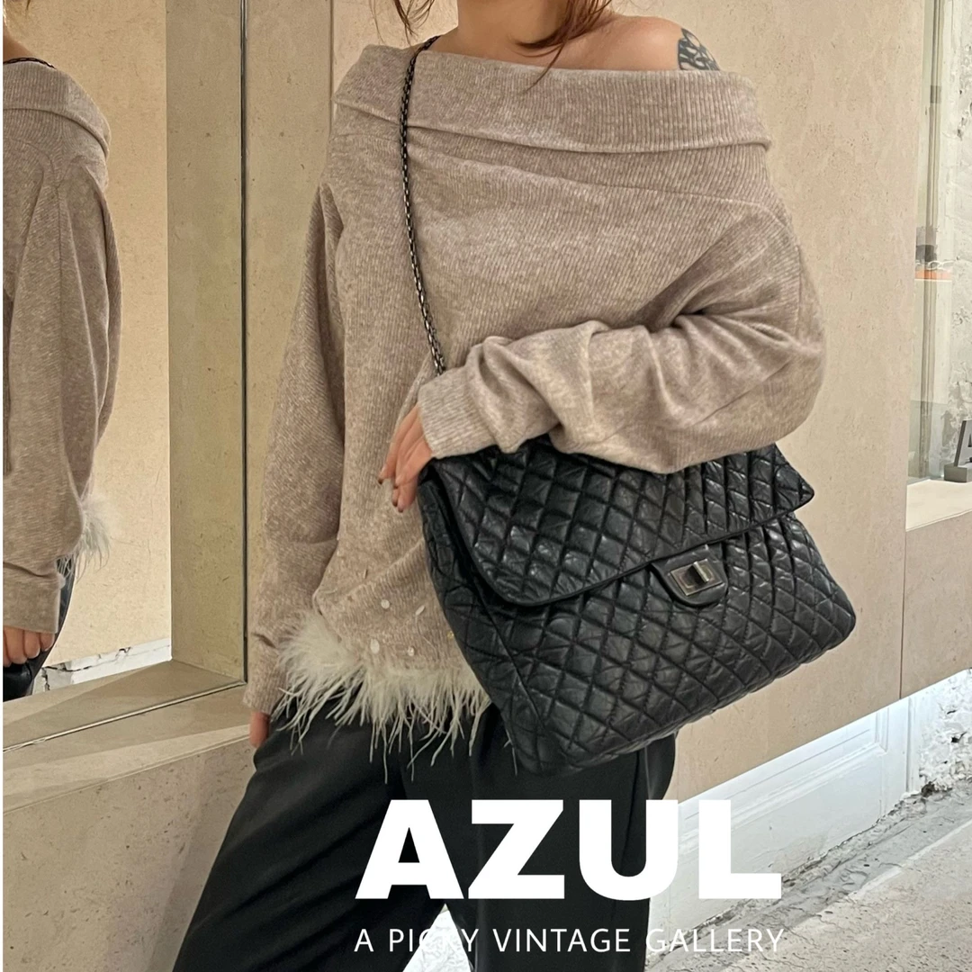 95新 Chanel/香奈儿 Azul-黑银复古牛皮2.55机场单肩包40008